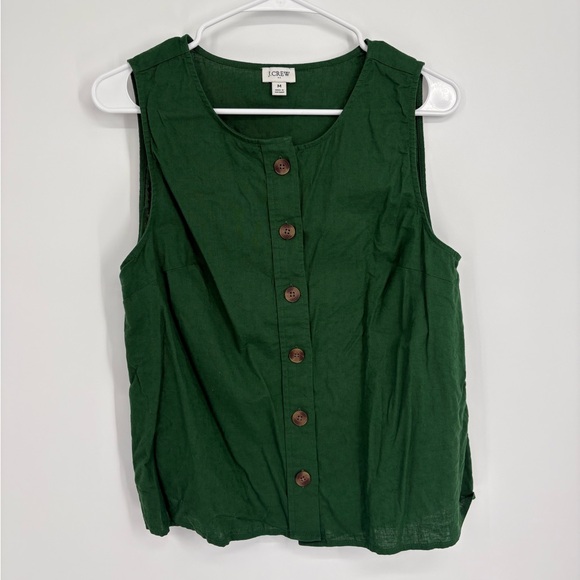 J. Crew Factory Linen Blend Button Front Shell Tank Green - Picture 2 of 9